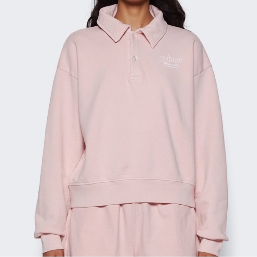 SPORTY & RICH x Prince Racquet and Health Club Polo in Baby Pink/White Sz XS